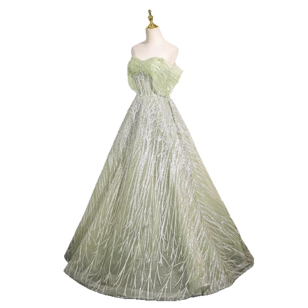 Green Off-Shoulder Formal Dress