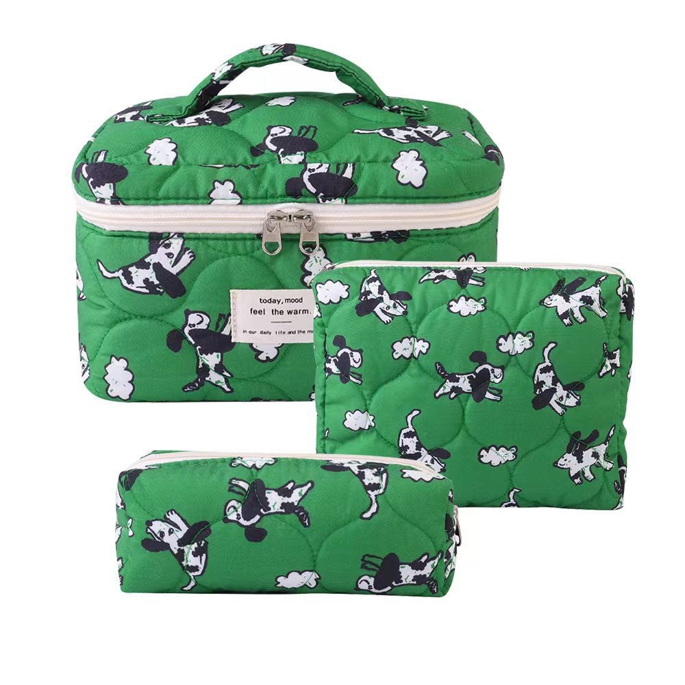 Quilted Cotton Floral Print Makeup Bag with Large Capacity for Travel