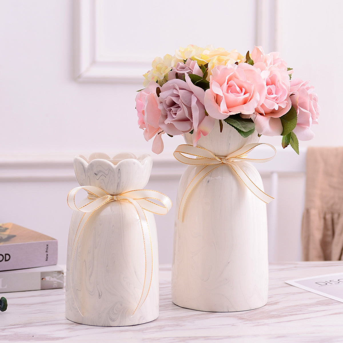 Modern Flower Vase with Marble Pattern