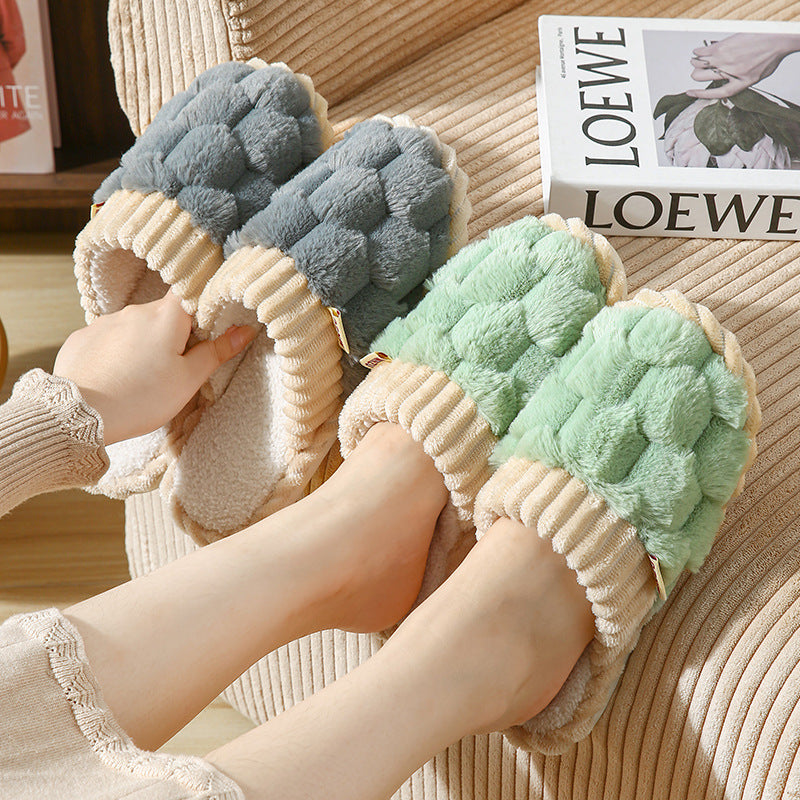 Fleece-Lined Plush Indoor Slippers