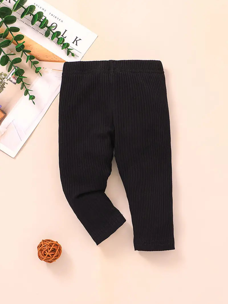 3pcs Baby Girls Solid Ribbed Cotton Leggings Set