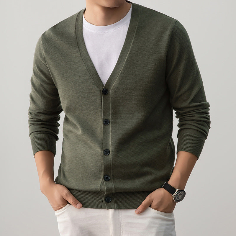 Men's V-Neck Cardigan Sweater Loose Fit Knit Sweater