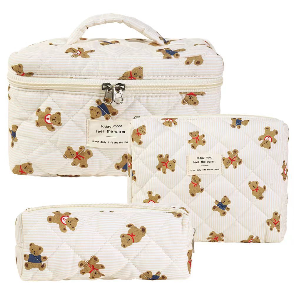 Quilted Cotton Floral Print Makeup Bag with Large Capacity for Travel