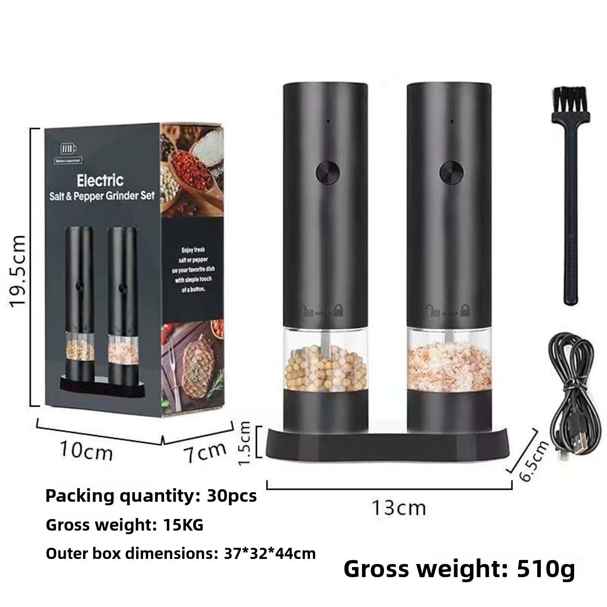 Electric Pepper Grinder Adjustable Coarseness Stainless Steel Blades