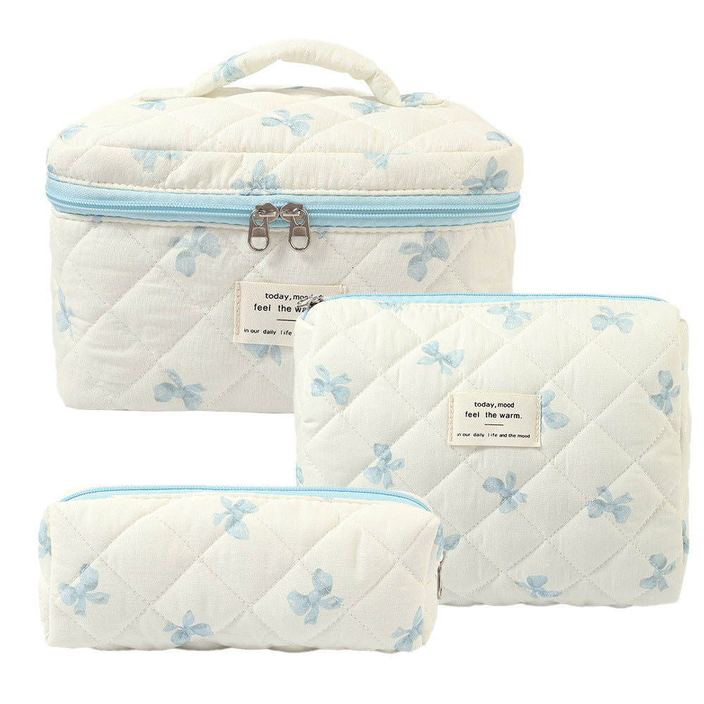 Quilted Cotton Floral Print Makeup Bag with Large Capacity for Travel