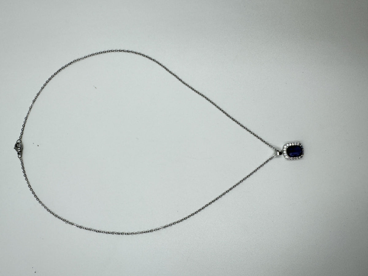 Square Zircon Geometric Necklace with Cross Chain