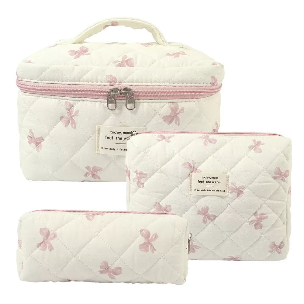 Quilted Cotton Floral Print Makeup Bag with Large Capacity for Travel