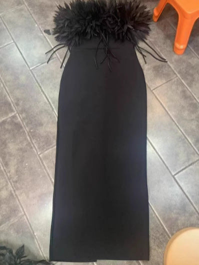 New Strapless Evening Dress Three-dimensional Flower Dress Slim Fit
