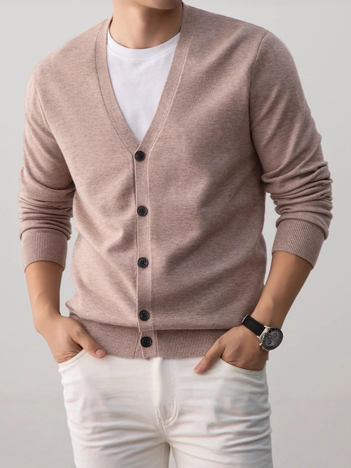 Men's V-Neck Cardigan Sweater Loose Fit Knit Sweater