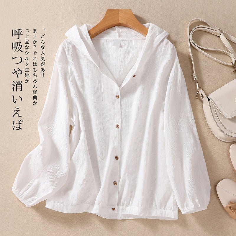 Cotton and Linen Shirts for Women in Spring and Autumn, Large Size Loose Shirts for Plus-Size Women, Hooded Cardigans, Long-Sleeved Tops, Casual and Versatile - RAINSTAR