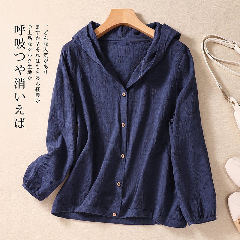 Cotton and Linen Shirts for Women in Spring and Autumn, Large Size Loose Shirts for Plus-Size Women, Hooded Cardigans, Long-Sleeved Tops, Casual and Versatile - RAINSTAR