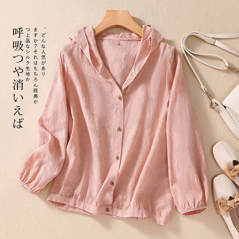 Cotton and Linen Shirts for Women in Spring and Autumn, Large Size Loose Shirts for Plus-Size Women, Hooded Cardigans, Long-Sleeved Tops, Casual and Versatile - RAINSTAR