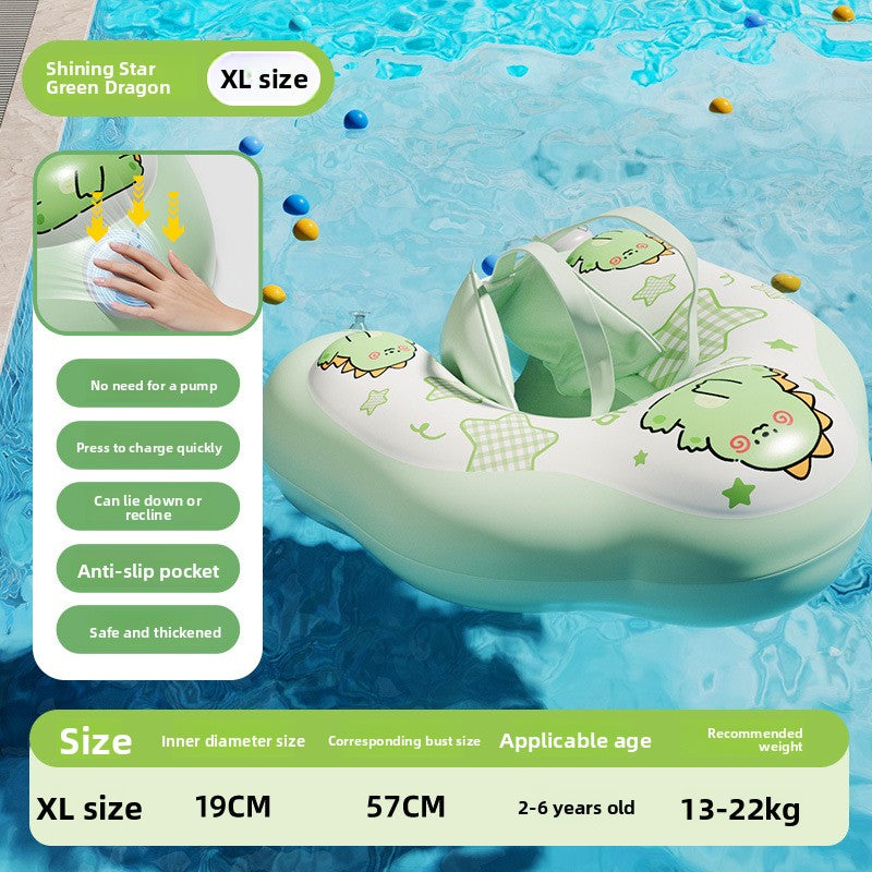 Inflatable Baby Swimming Ring with Canopy Sunshade Anti-Rollover Underarm Support for Children