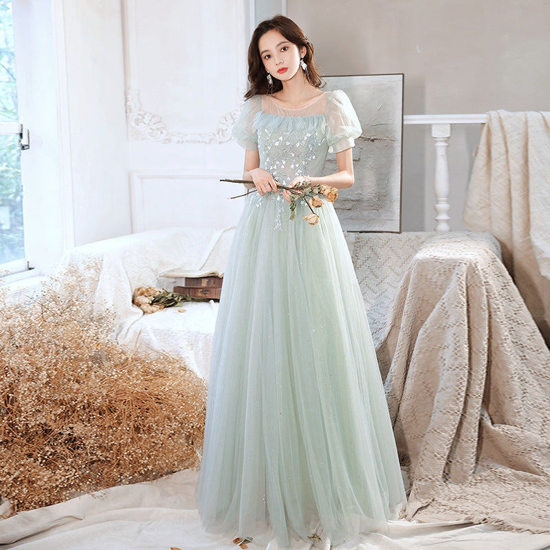 Elegant Aqua Green Tulle Evening Dress