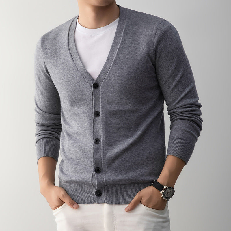 Men's V-Neck Cardigan Sweater Loose Fit Knit Sweater