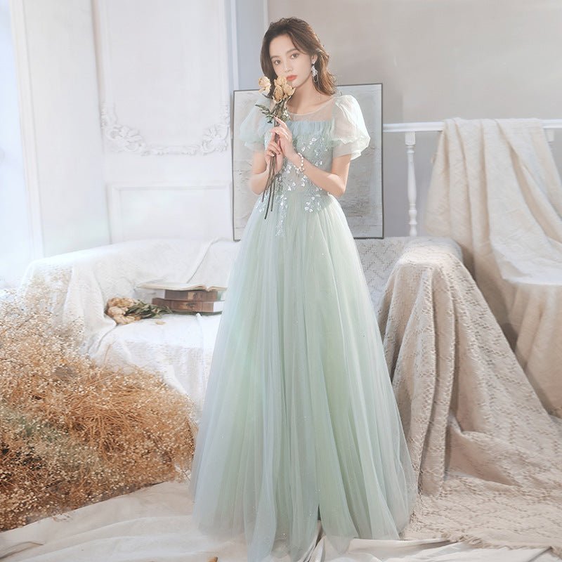 Elegant Aqua Green Tulle Evening Dress - RAINSTAR
