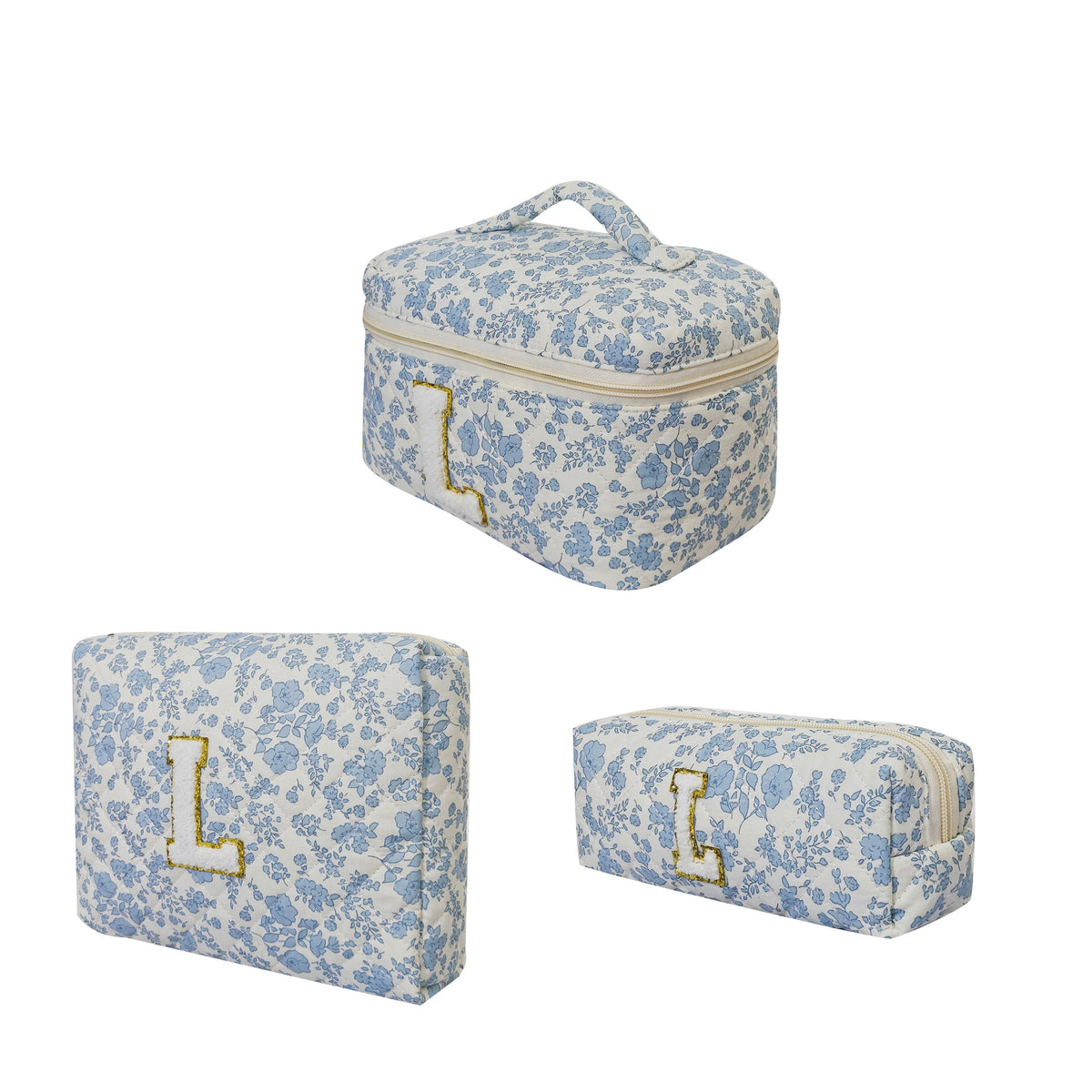 Quilted Cotton Floral Print Makeup Bag with Large Capacity for Travel