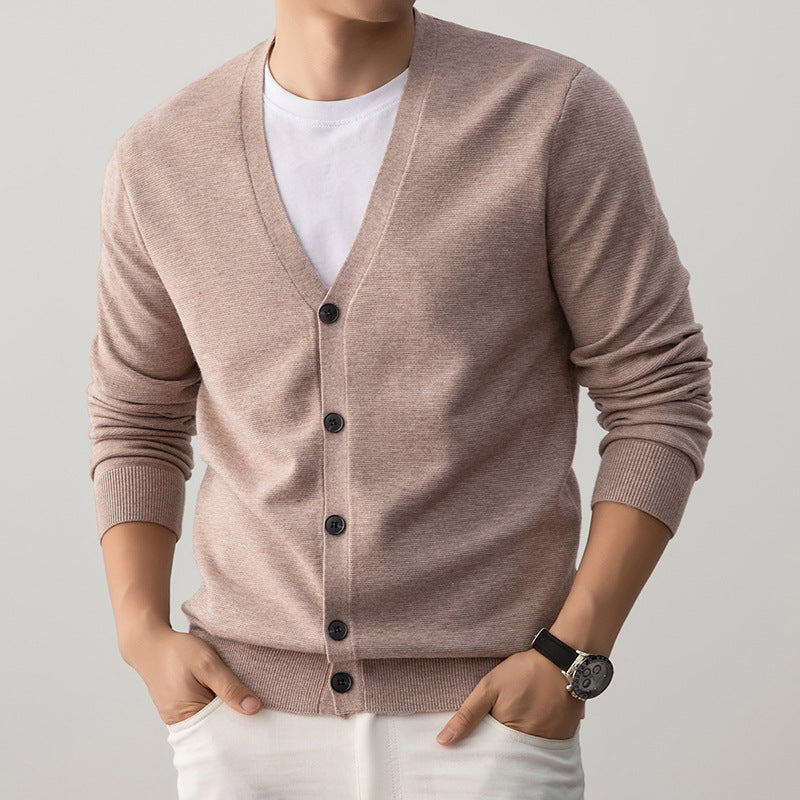 Men's V-Neck Cardigan Sweater Loose Fit Knit Sweater