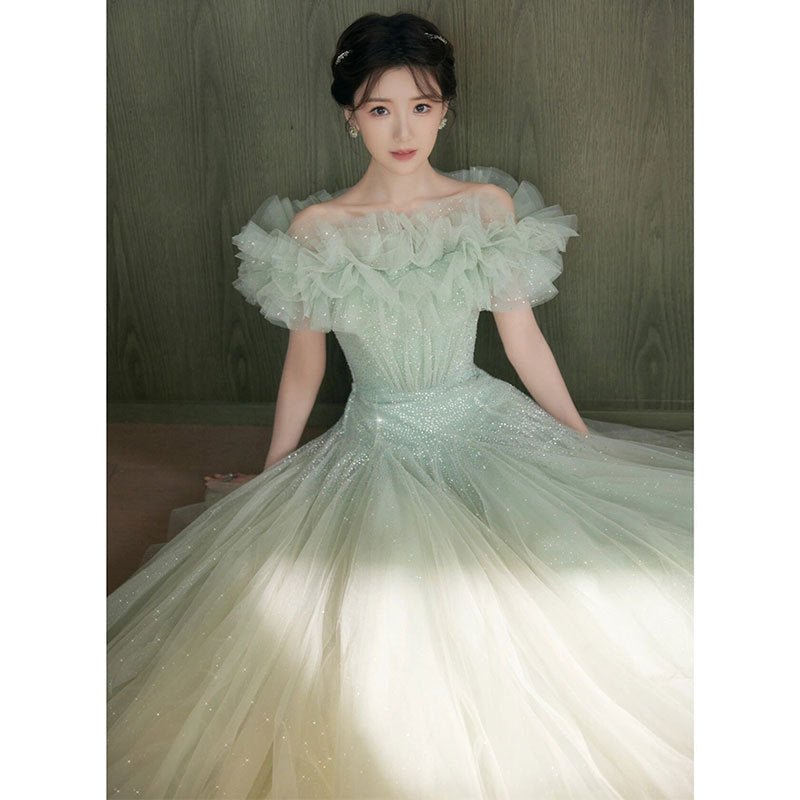 Green Off-Shoulder Wedding Dress - RAINSTAR