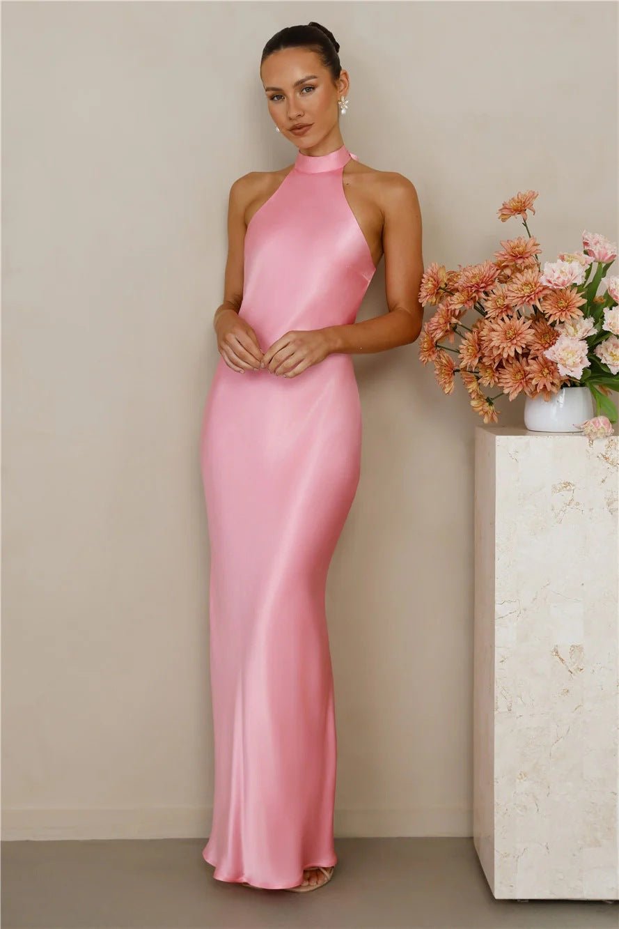 Halter Neck Satin Long Dress for Women - RAINSTAR