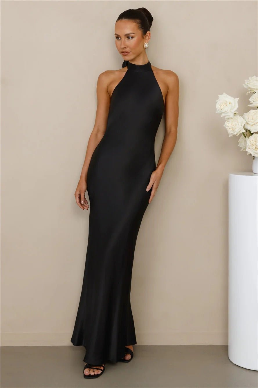 Halter Neck Satin Long Dress for Women - RAINSTAR