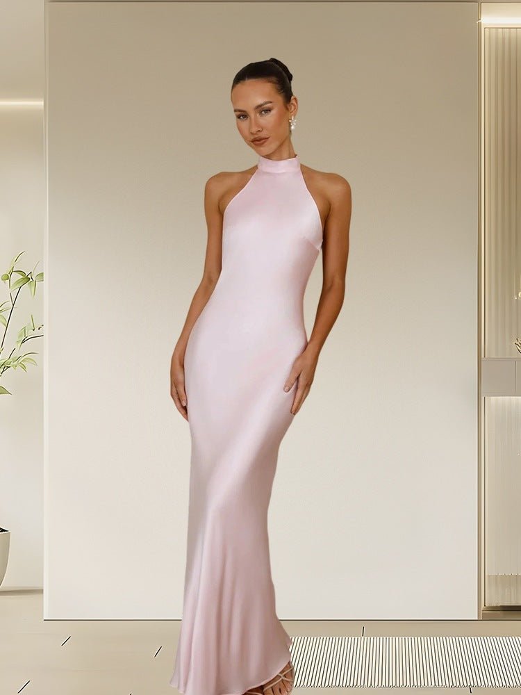 Halter Neck Satin Long Dress for Women - RAINSTAR