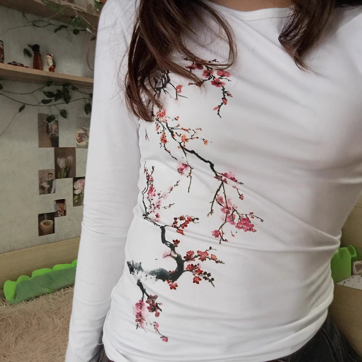 Long Sleeve Milk Silk Tshirt Retro Streetwear Top - RAINSTAR