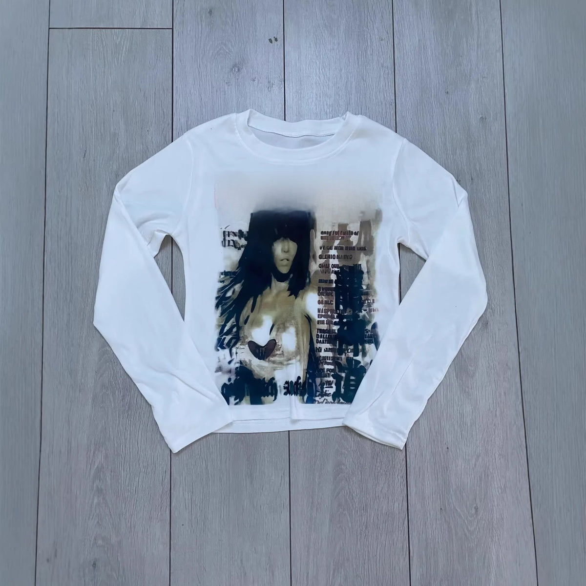 Long Sleeve Milk Silk Tshirt Retro Streetwear Top - RAINSTAR