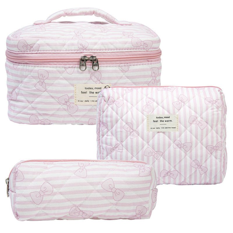 Quilted Cotton Floral Print Makeup Bag with Large Capacity for Travel - RAINSTAR