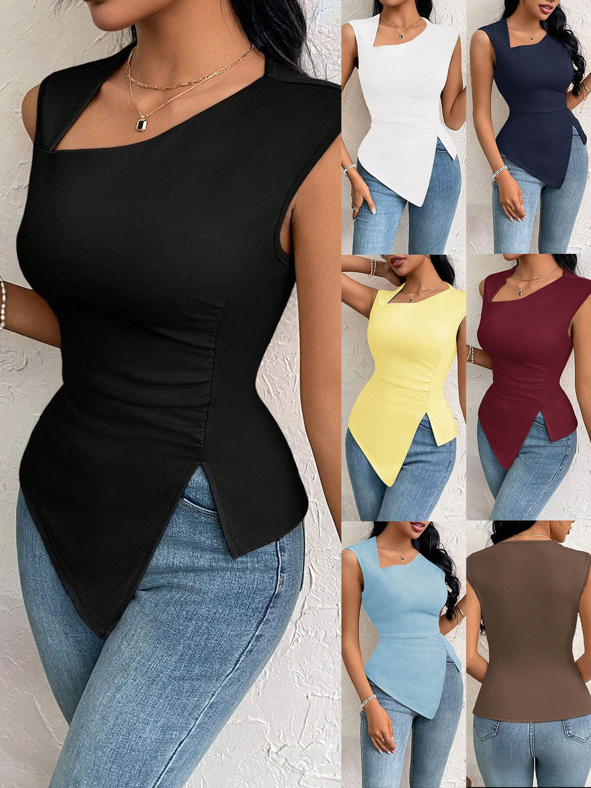 Womens Diagonal Collar Slim Tshirt - RAINSTAR