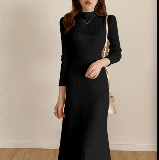 Womens Half Turtleneck Knitted Dress - RAINSTAR