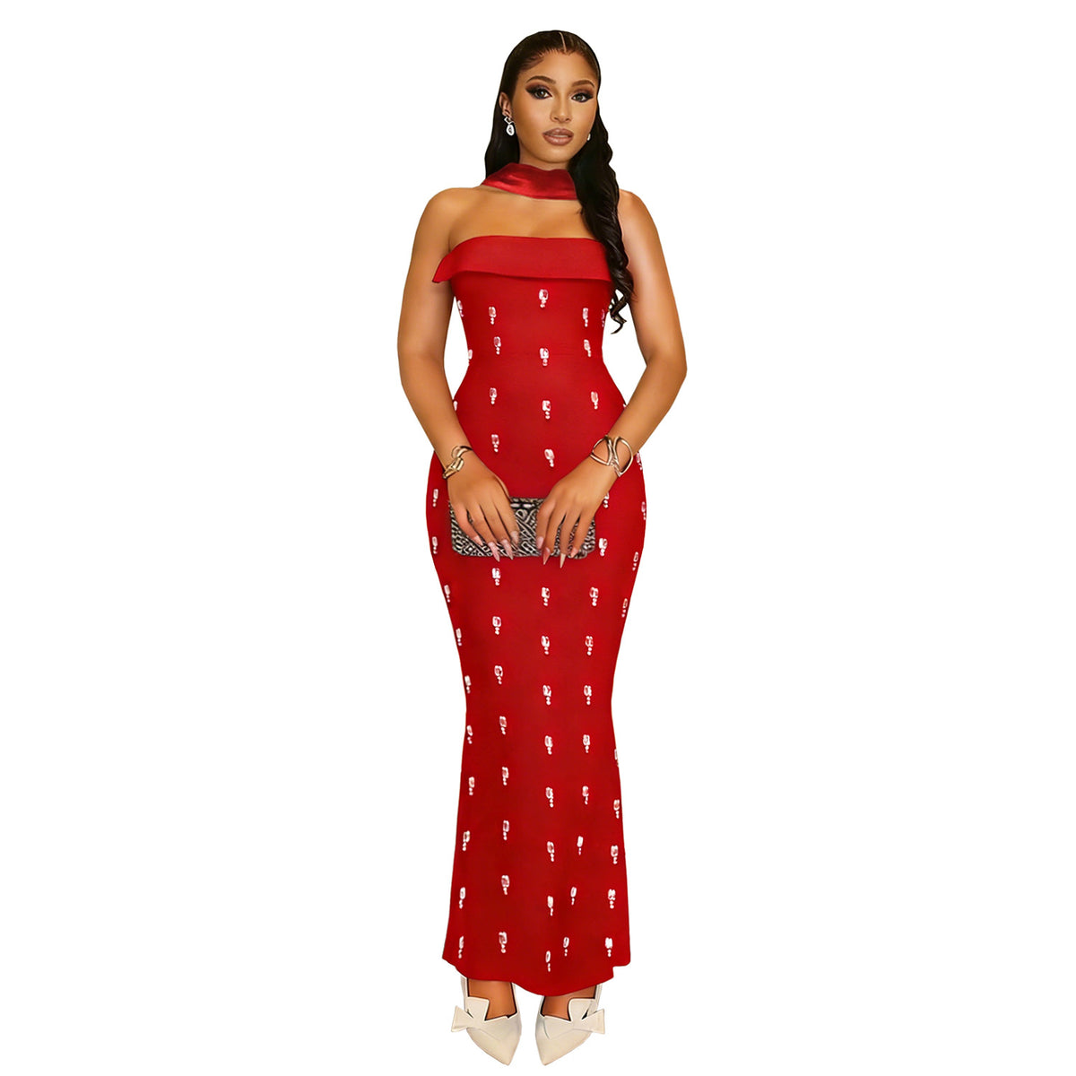 Elegant Strapless Rhinestone Ribbon Dress