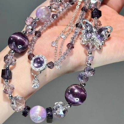 Purple Butterfly Beaded Mobile Phone Chain