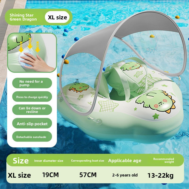 Inflatable Baby Swimming Ring with Canopy Sunshade Anti-Rollover Underarm Support for Children