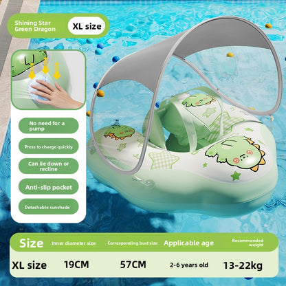 Inflatable Baby Swimming Ring with Canopy Sunshade Anti-Rollover Underarm Support for Children
