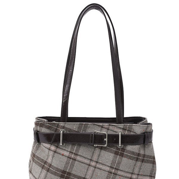 Textured Plaid Chain Shoulder Bag