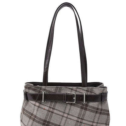 Textured Plaid Chain Shoulder Bag