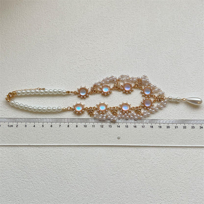 Palace Style Pearl Tassel Necklace Cat Eye Pearl Diamond Clavicle Chain Lolita Jewelry