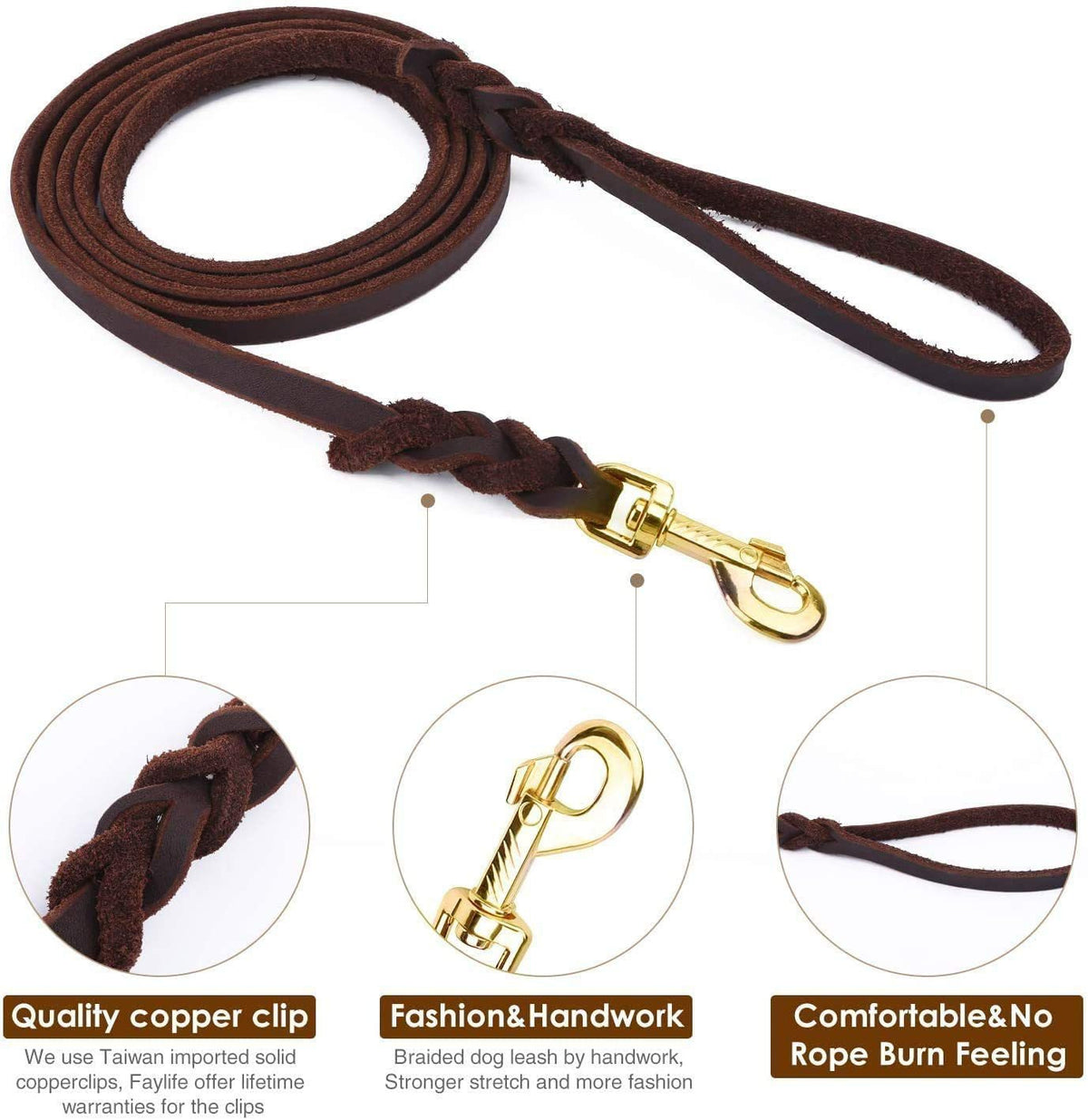 Cowhide Dog Leash for Medium Large Breeds