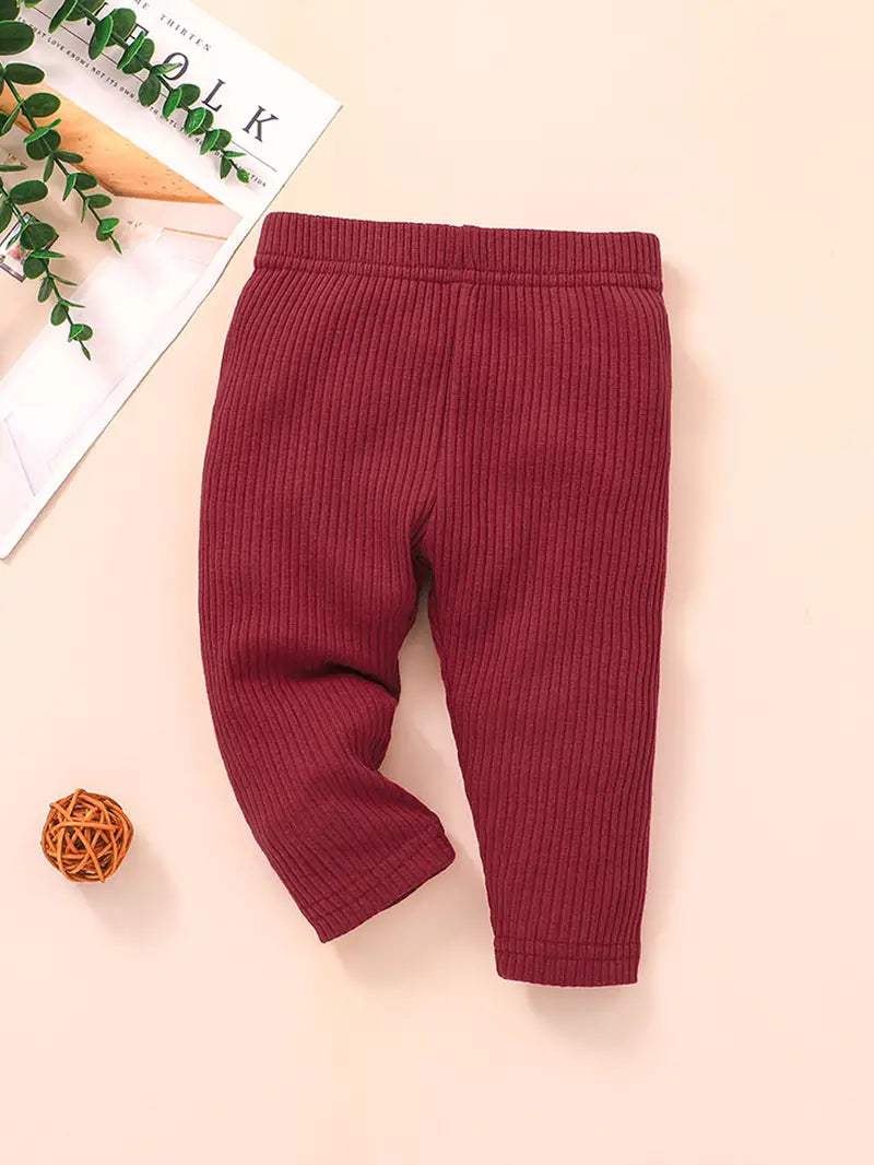 3pcs Baby Girls Solid Ribbed Cotton Leggings Set