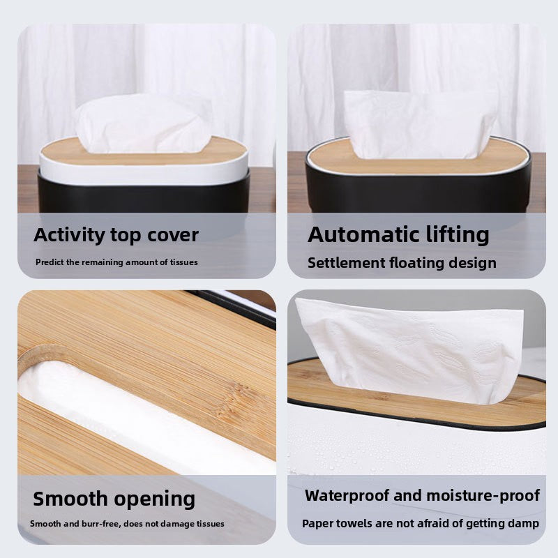Lift Cover Bamboo Tissue Box