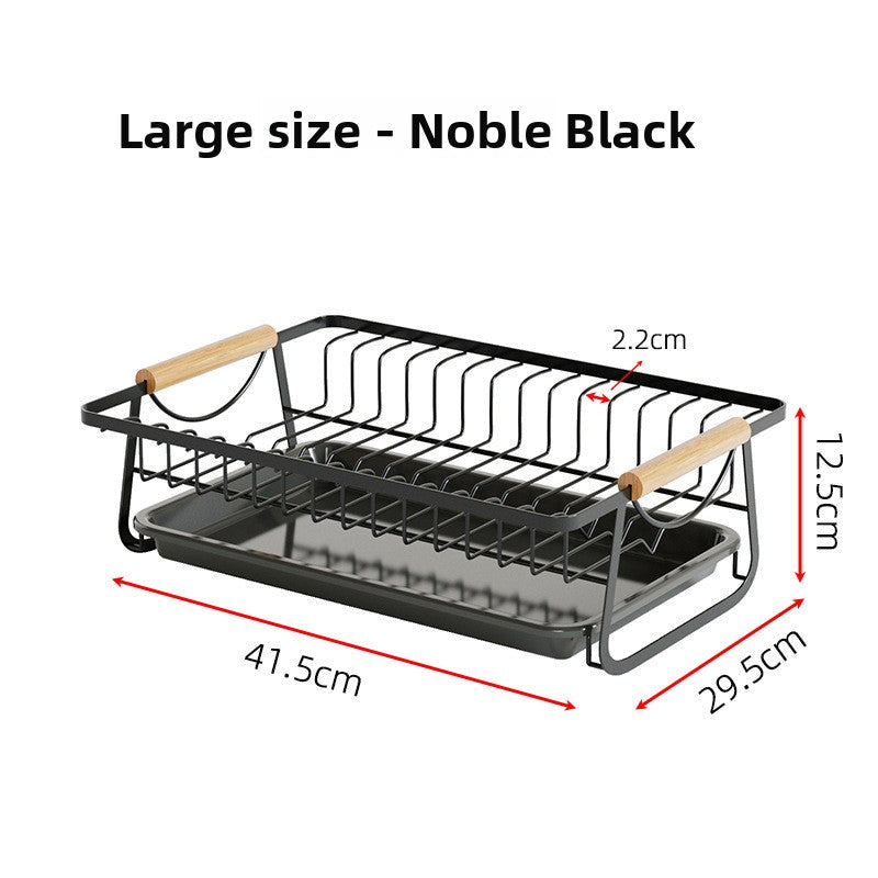Multi-Functional Stainless Steel Kitchen Dish Drain Rack with Wood Handle
