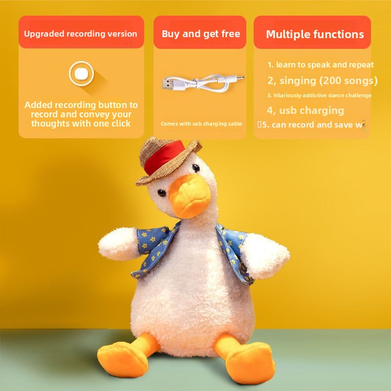 Talking Duck Plush Toy Interactive Learning Baby Gift with 200 Songs