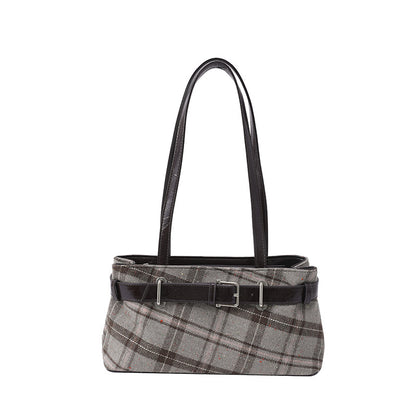 Textured Plaid Chain Shoulder Bag