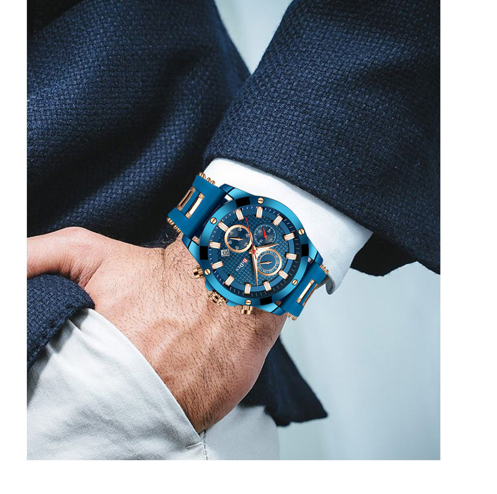 Fashionable Waterproof Three-Eye Quartz Men's Watch