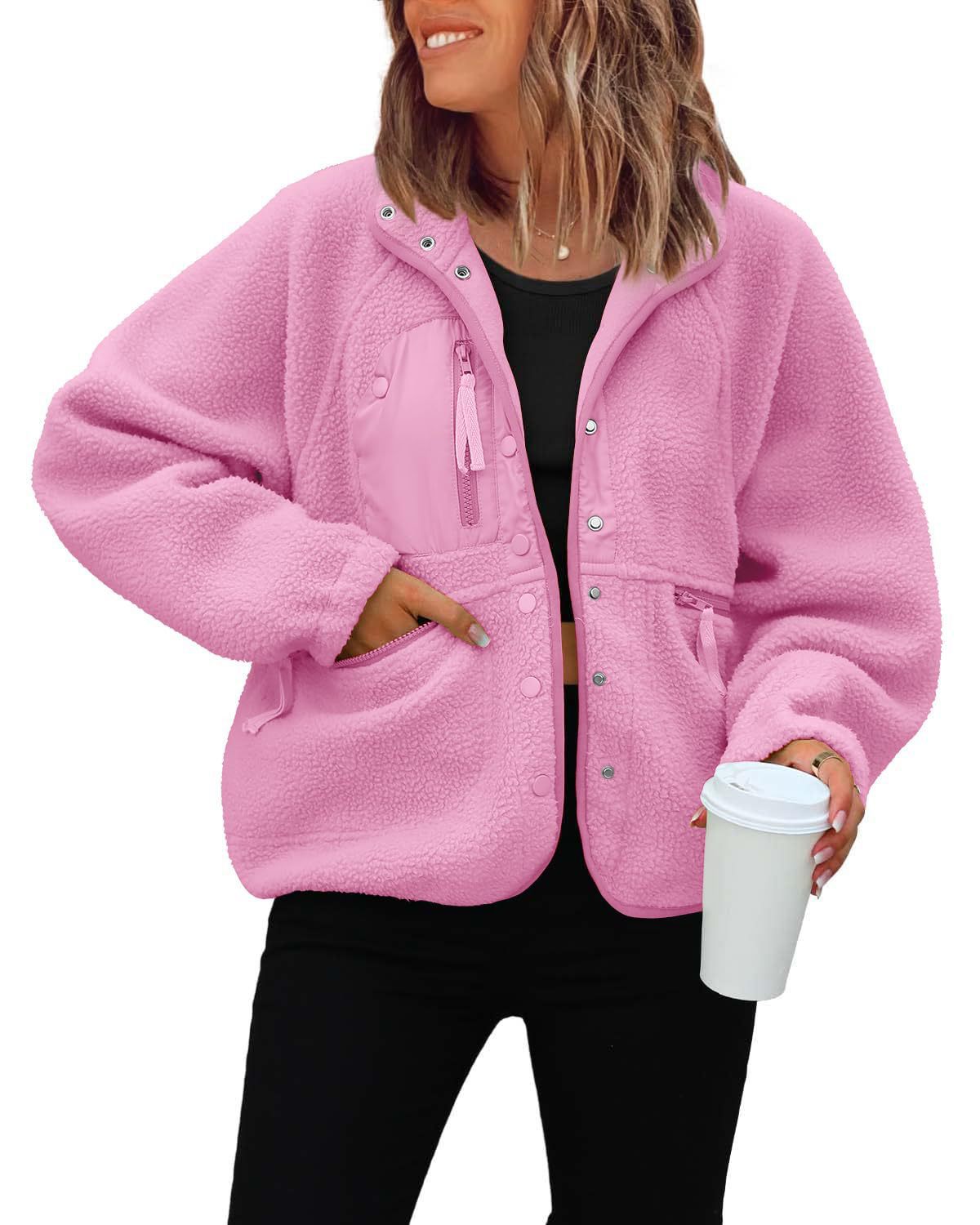 Women's woolen fleece button-down casual sport jacket