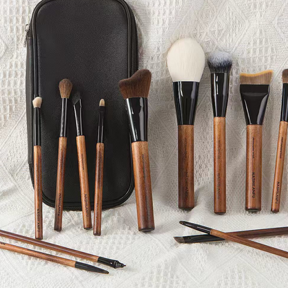 14-Piece Natural Wood Makeup Brush