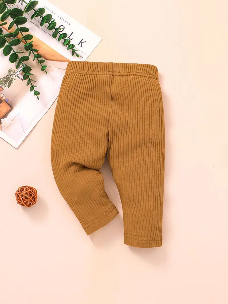 3pcs Baby Girls Solid Ribbed Cotton Leggings Set