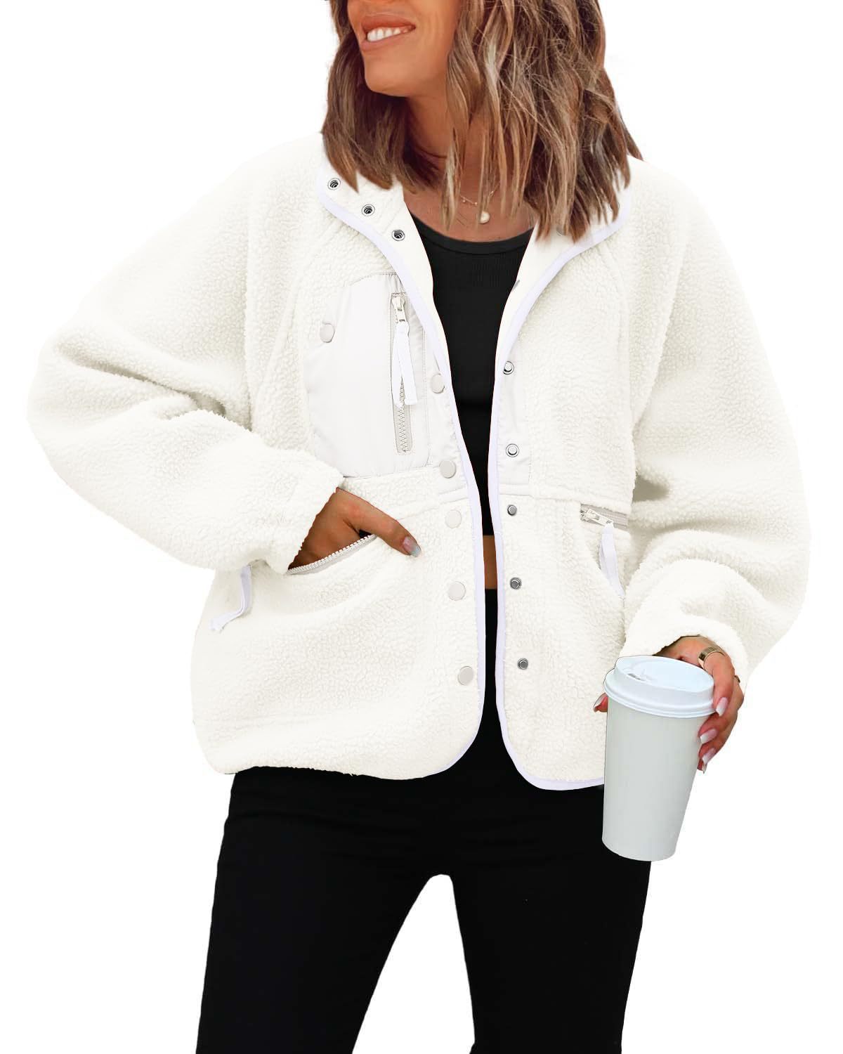 Women's woolen fleece button-down casual sport jacket