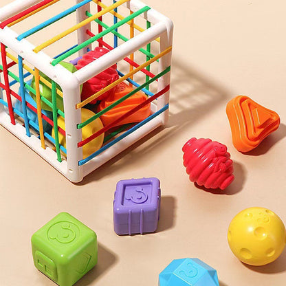 Rainbow Montessori Baby Grasping Toy with Rattling Balls